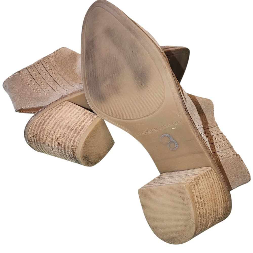 Lucky Brand Leather Elegant Beige Ankle Booties Boots Shoes - Picture 7 of 12